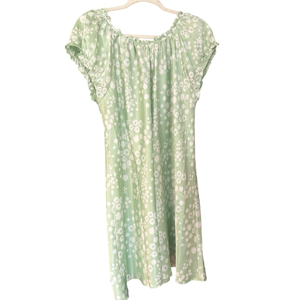 Vintage Oscar De La Renta Green Floral Chemise Satin Mini Slip Dress Large - Picture 3 of 5